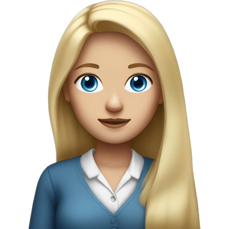 blue eyes, long blonde straight hair, female school teacher, no glasses  emoji