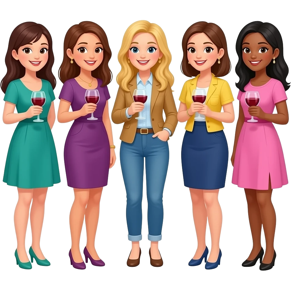 5 ladies silly book club having fun  drinking wine emoji