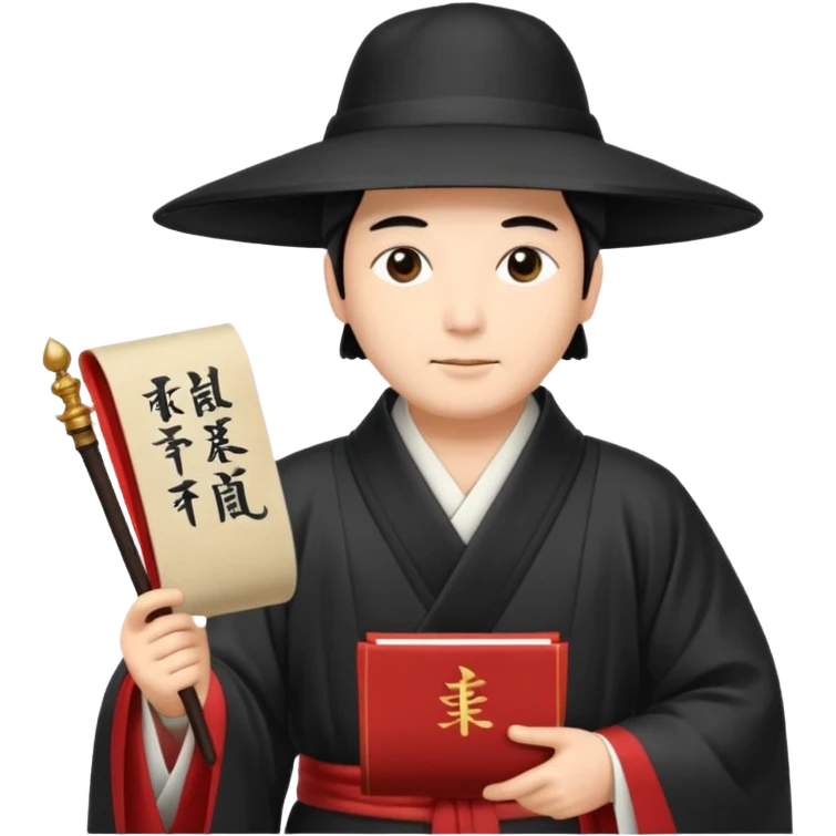 Japanese Court Lord Elegant noble in long robes with tall hat, holding a scroll of orders.
 emoji