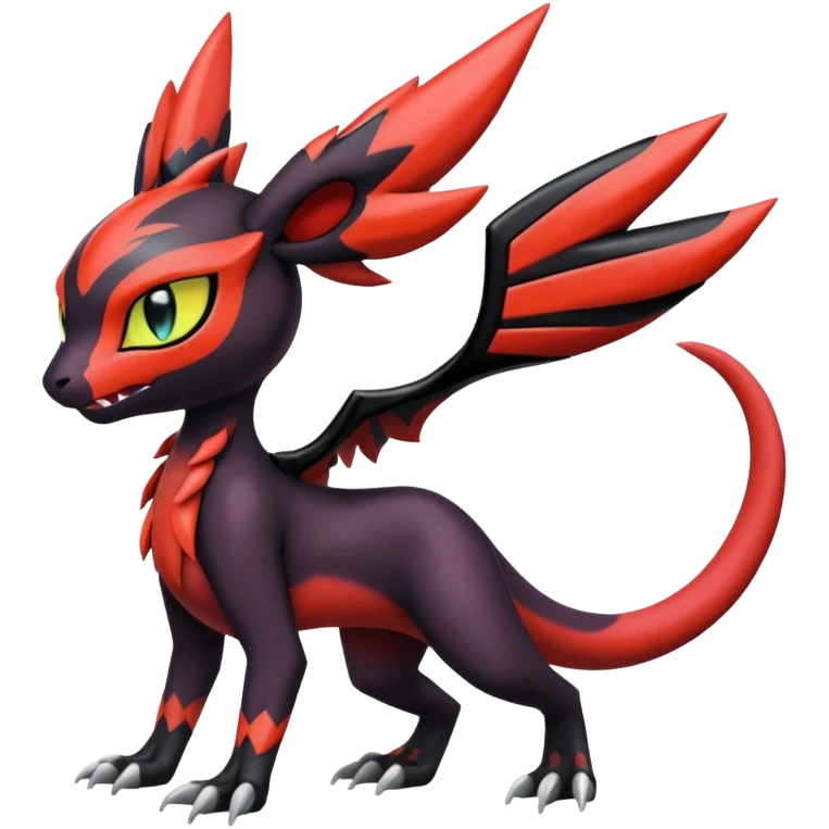 Colorful Cool Badass  Meloetta-Litten-Noivern-Salandit-Guilmon-Darkrai-Pokémon-Fakémon-fusion-hybrid-creature emoji