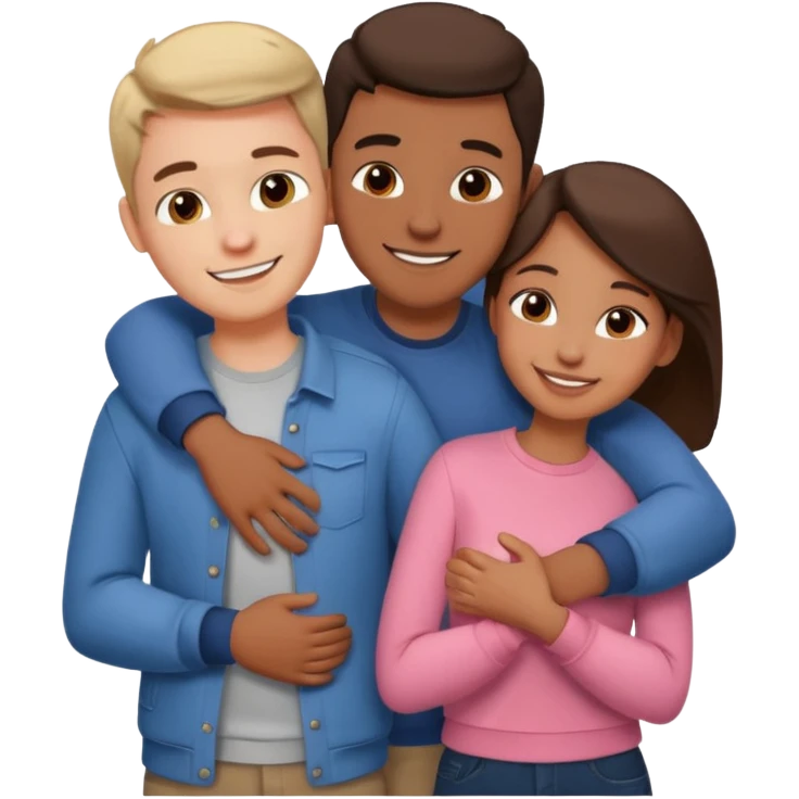 three people: two guys, one girl

they're in love, they're dressed, they hug emoji