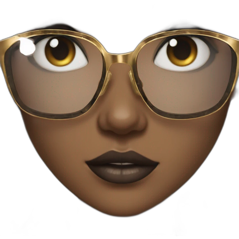 Girl with dark long hair, smokey eye makeup and big square gold glasses  emoji
