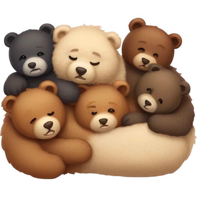 5 bears sleeping in a bed emoji