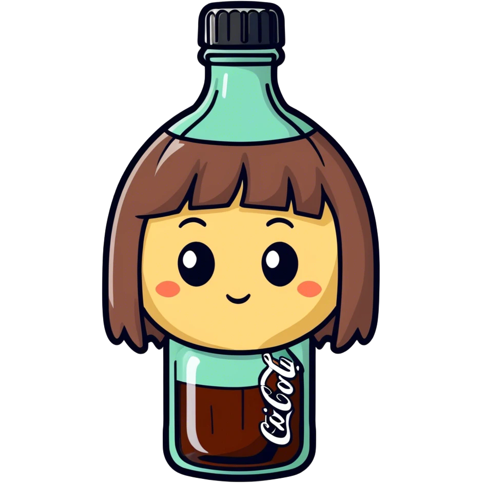 A coke bottle with a wig and eyes  emoji