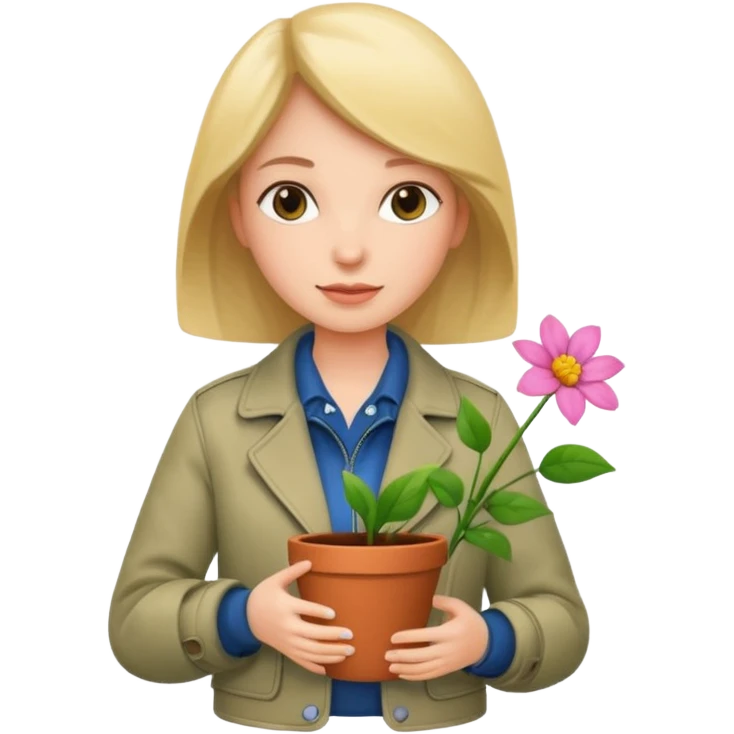 woman holding a flower pot in jacket emoji