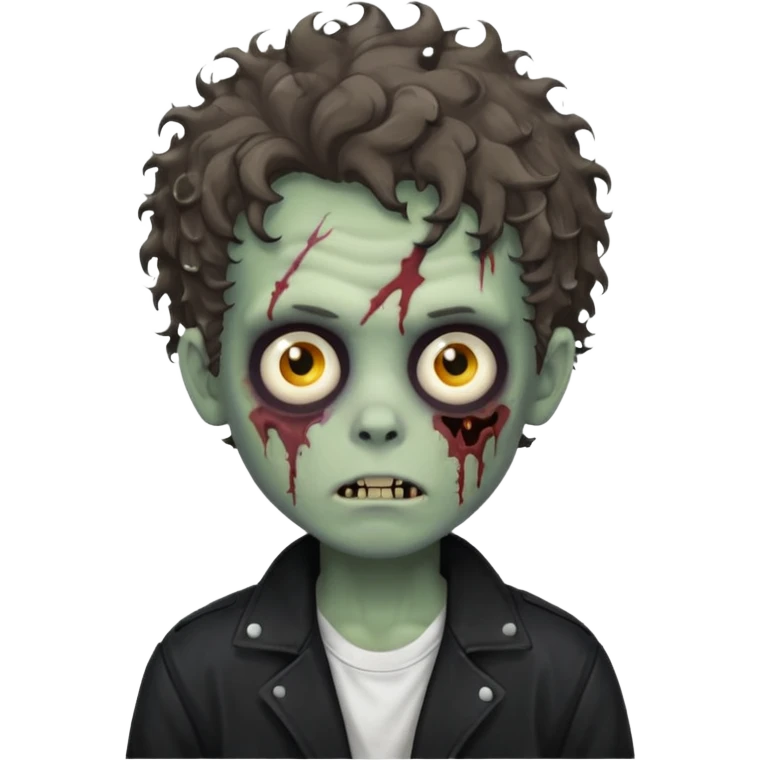 zombie boy medium length messy curly hair black jacket white tee shirt  emoji