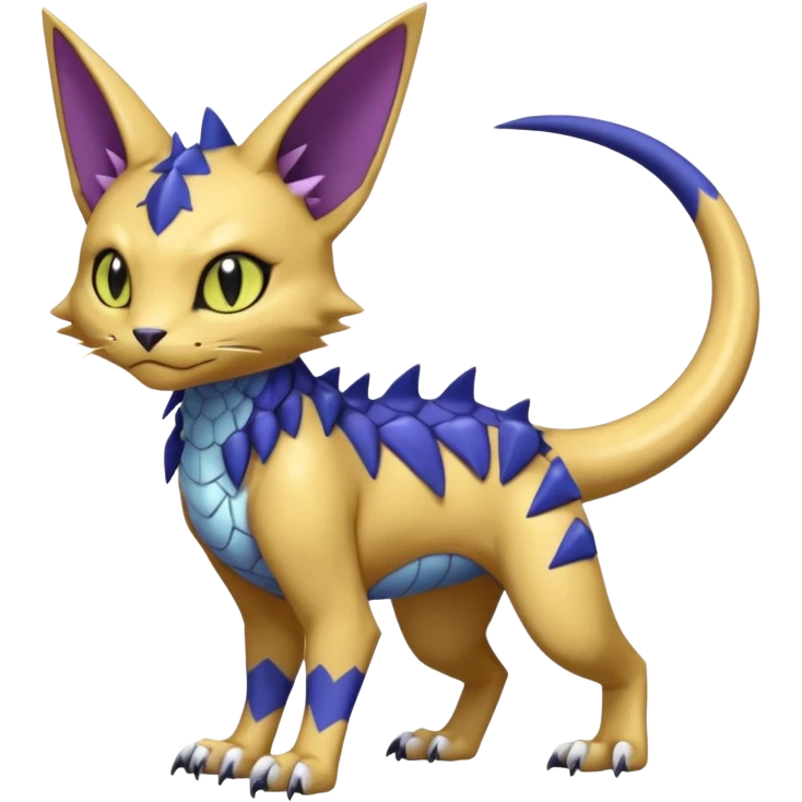 white belly, scaley scaly batty feline-like quadrupedal digitigrade furry feral Bastet-Noibat-Gatomon-Garchomp-Digimon-Fakémon-Pokémon-creature (full body) emoji