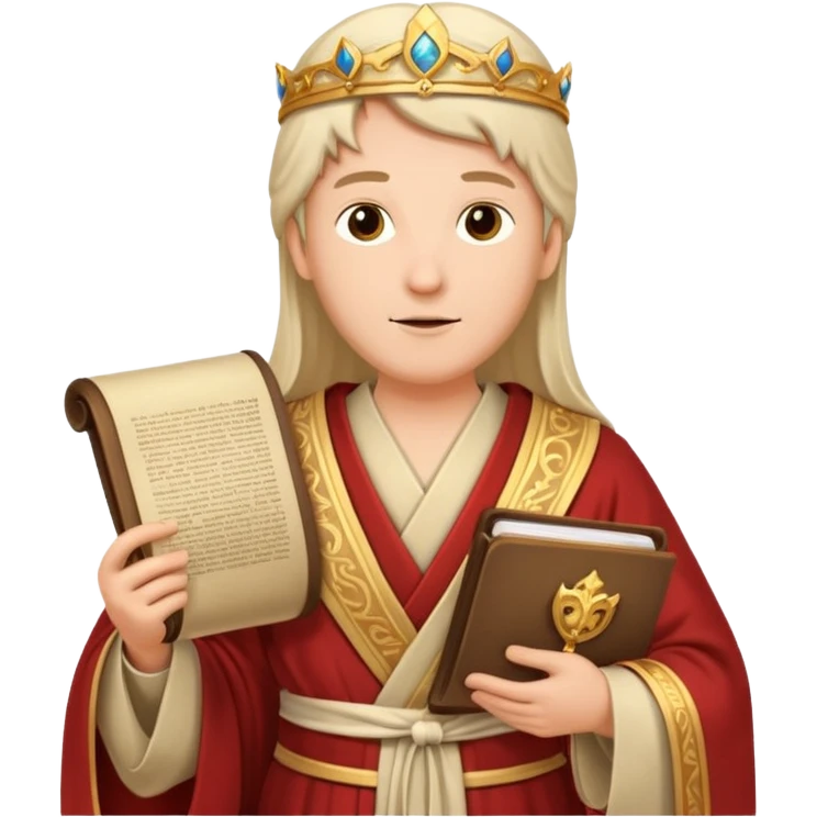 Elegant noble in long robes with tall hat, holding a scroll of orders. emoji