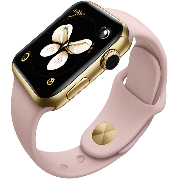 Gold Apple Watch with a light pink band on an angle emoji