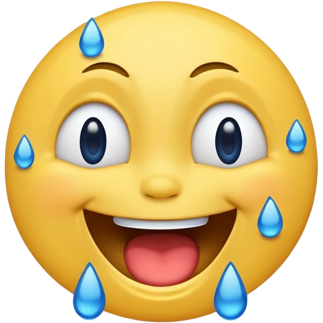 Emoji, yellow round laughing hysterically face, with blue tears of joy on it.  emoji