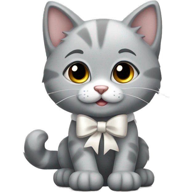 A gray kitten, tied with a white bow that goes and leaves a trail of paws  emoji
