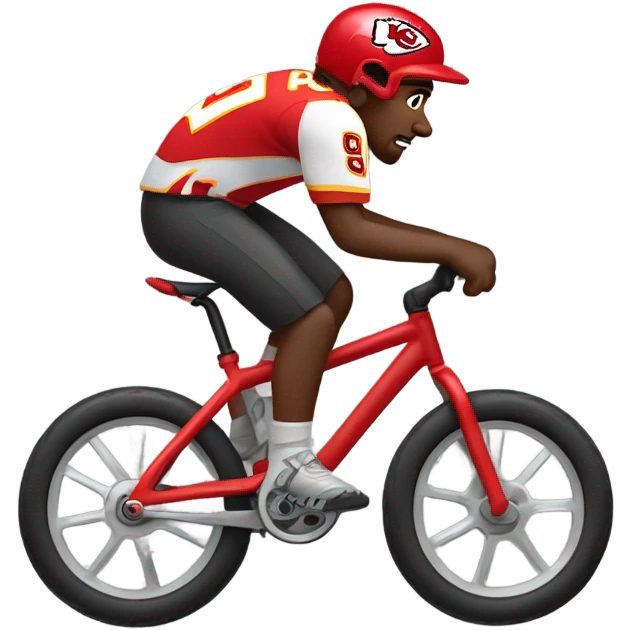 White boy in chiefs gear riding black mountain bike emoji