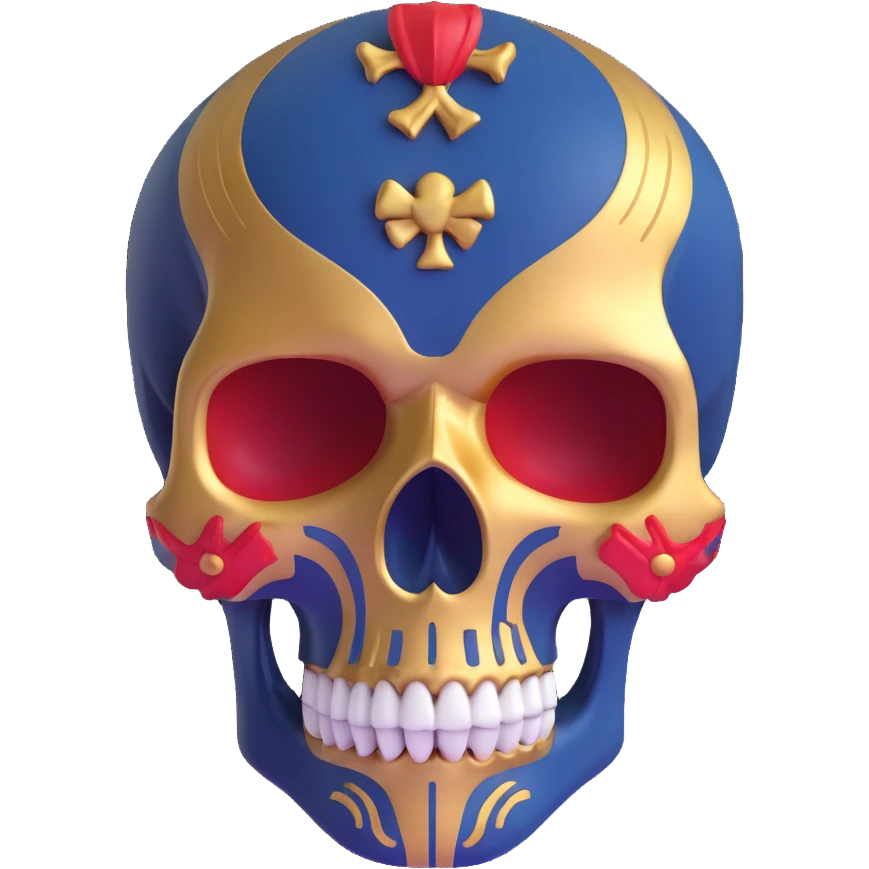 skull decorated in New Orleans Pelicans basketball team colors - navy blue, gold, and red emoji