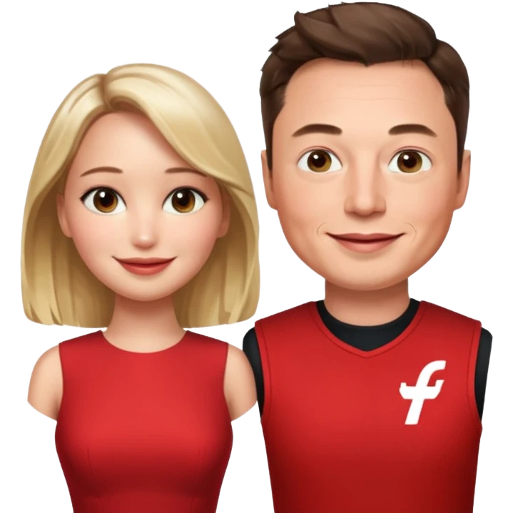 elon musk and Jennifer Lawrence in red dress emoji