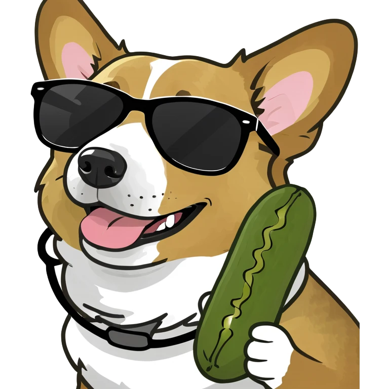 Corgi eating a pickle and wearing sunglasses  emoji