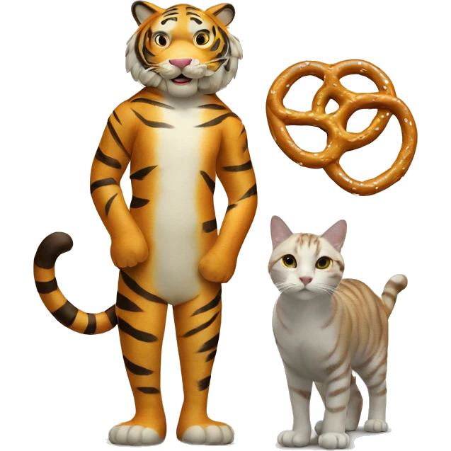 Tiger and Cat made of pretzels walking next to each other emoji