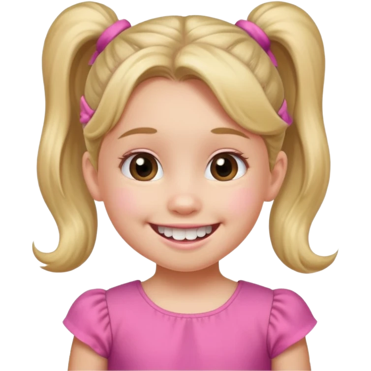 Little girl with ponytail smiling missing two bottom teeth  emoji