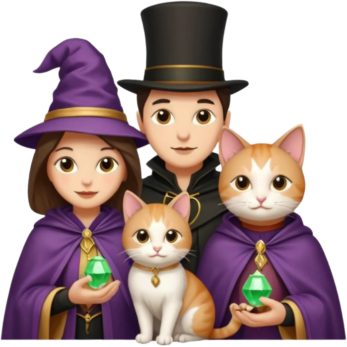 magician couple and their pet cat emoji