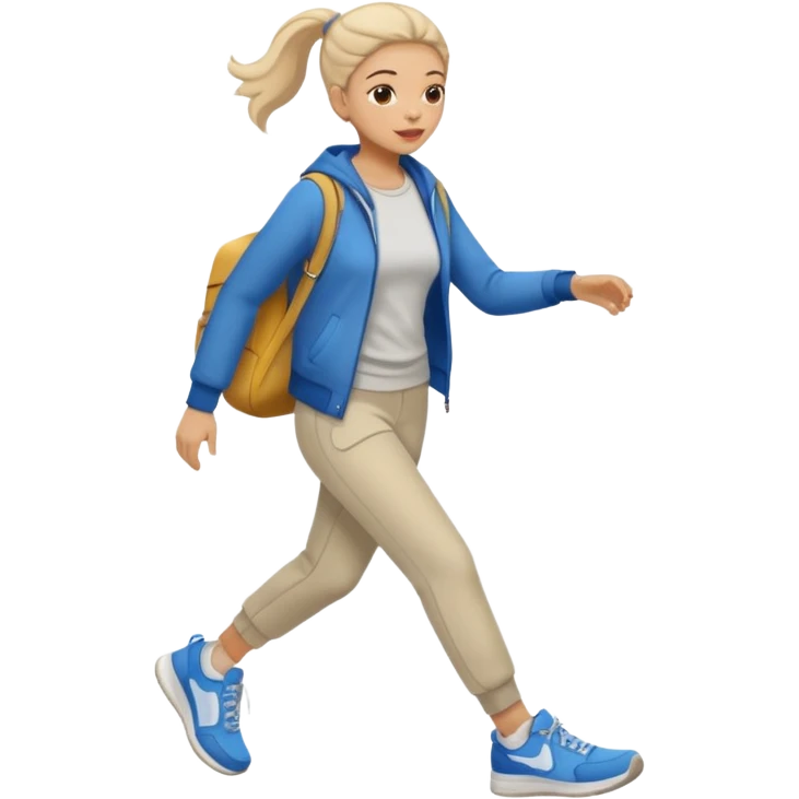 iOS emoji style - a woman in casual clothes and wearing trainers. Walking quickly. 
 emoji