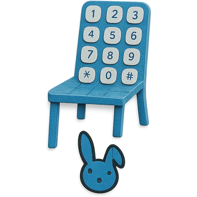 paper craft style album cover featuring a chair made of phone buttons, Bad Bunny motif emoji