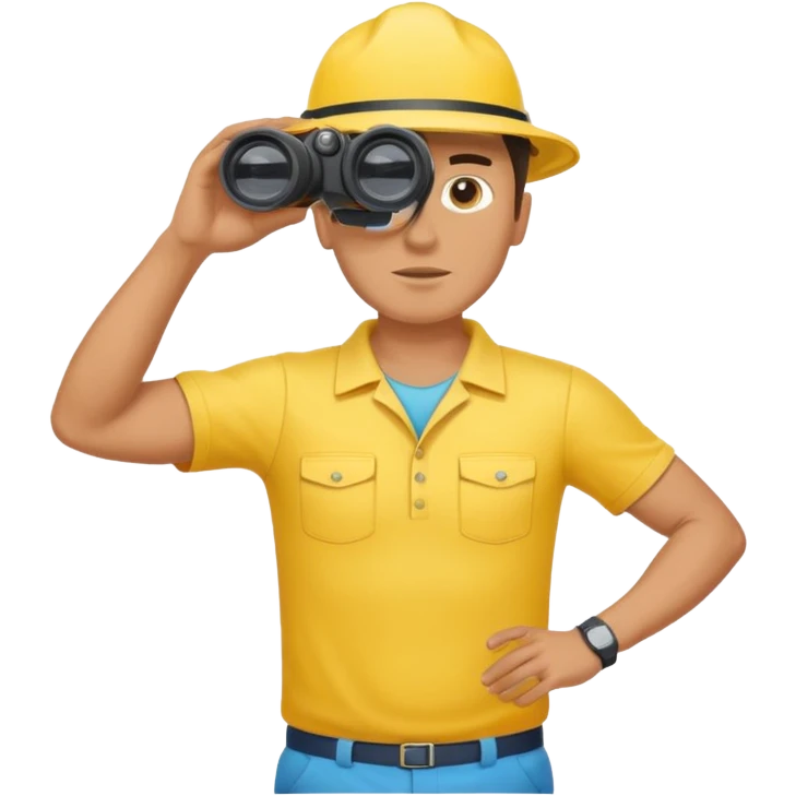 Male lifeguard – yellow shirt, binoculars in hand, scanning the sea, full body emoji