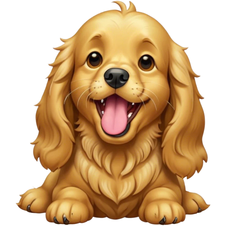 Cinematic Cute Yawning Gold Cocker Spaniel Portrait Emoji, Head tilted slightly with a dramatic, wide-open yawn, displaying a soft, shimmering golden coat and floppy ears, round brown eyes barely open in drowsy contentment, Simplified yet irresistibly adorable features, highly detailed, glowing with a soft, cozy glow, high shine, relaxed yet expressive, stylized with a touch of whimsy, bright and endearing, soft glowing outline, capturing the essence of a sleepy yet affectionate companion, so drowsy it feels like it could stretch out of the screen and curl up for a nap! emoji
