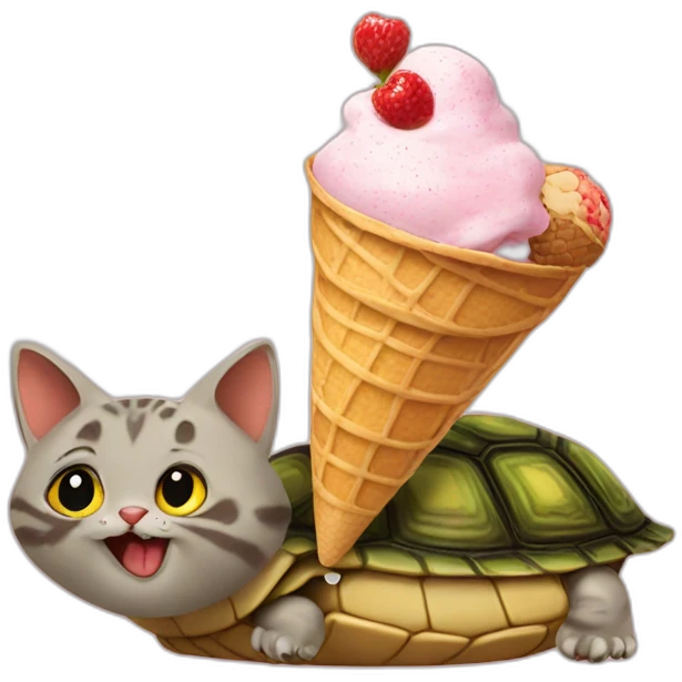 cat eats an ice-cream on a turtle emoji