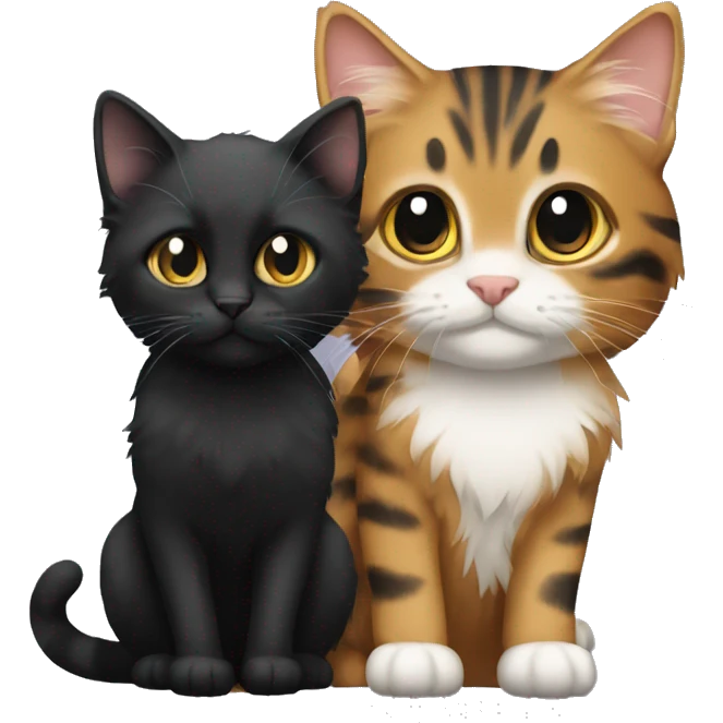a long haired tabby full body and black cat emoji