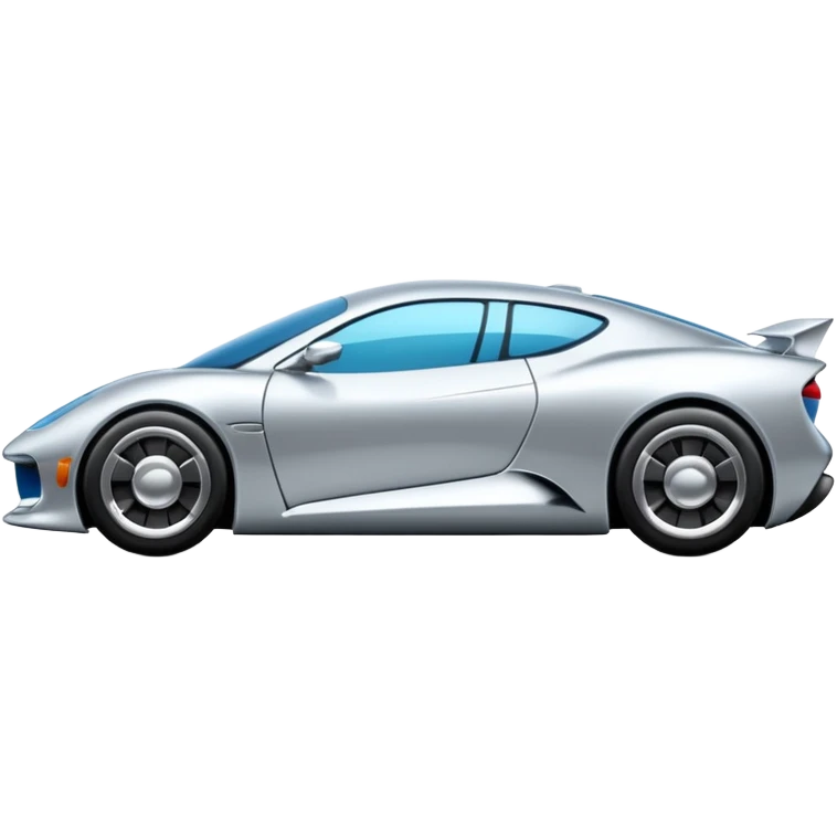 A low-profile futuristic car emoji made of polished silver chrome, wide body stance, smooth aerodynamic shape, glossy metallic surface, soft reflections, luxury swag aesthetic, minimal details, iOS emoji style, centered on clean white background, studio lighting emoji