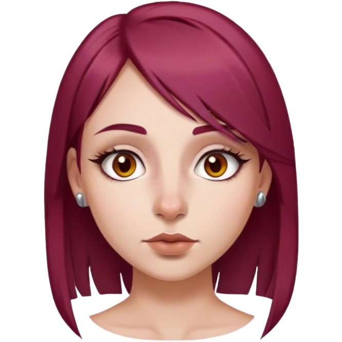 emoji of girl with maroon  hair straight nose hazel eyes medium perfect eye brows with  a nose ring silver on the right nostril  emoji