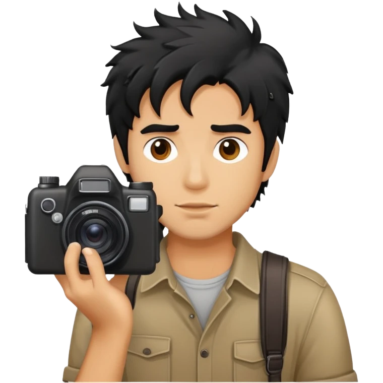 a man with black messy hair with one camera emoji