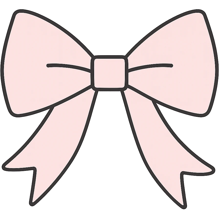 Make the preppy pink bow more long and flowy, light pink, symmetrical, chic, no background. emoji