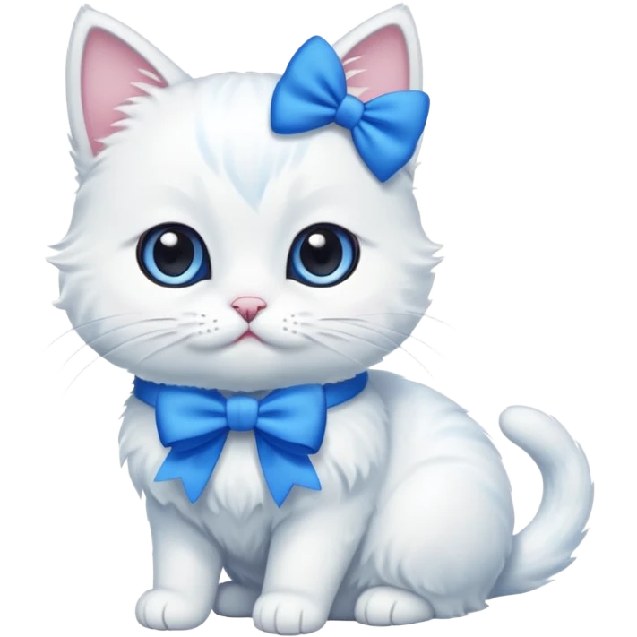 white cat with a blue bow emoji