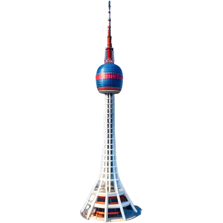 ​Cinematic Realistic N Seoul Tower, depicted in full daylight as a slender, single-column tower crowned by a cylindrical observation deck, set against a clear blue sky over Seoul’s vibrant cityscape, rendered with crisp architectural detail and bright, natural lighting that accentuates its modern elegance, emoji