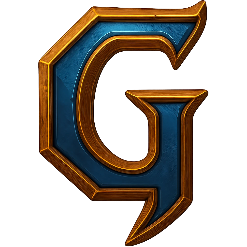 Add Warcraft-inspired colors to the icon of the letter G in LifeCraft Font style, keeping the fantasy medieval look, no background. Maintain the fantasy medieval style and color palette reminiscent of Warcraft. emoji