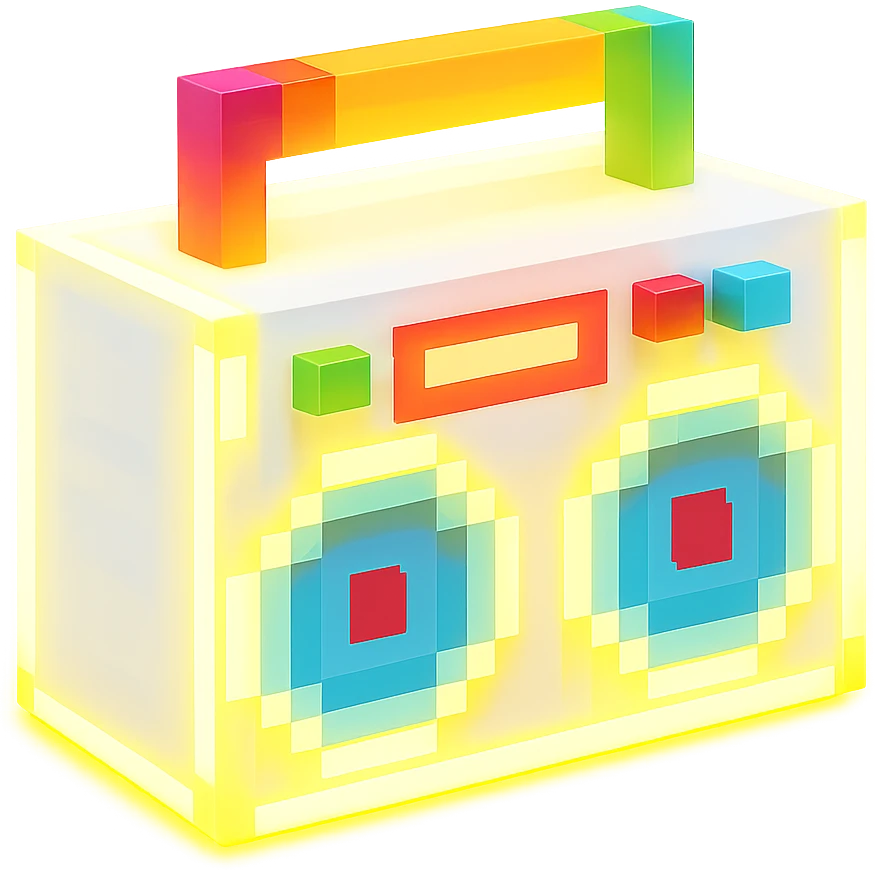 сделай белый святящейся бумбокс, no background emoji