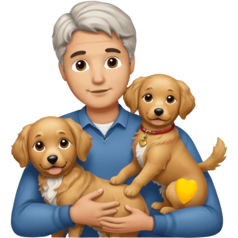 Italian man with salt and pepper hair holding a golden retriever dog emoji
