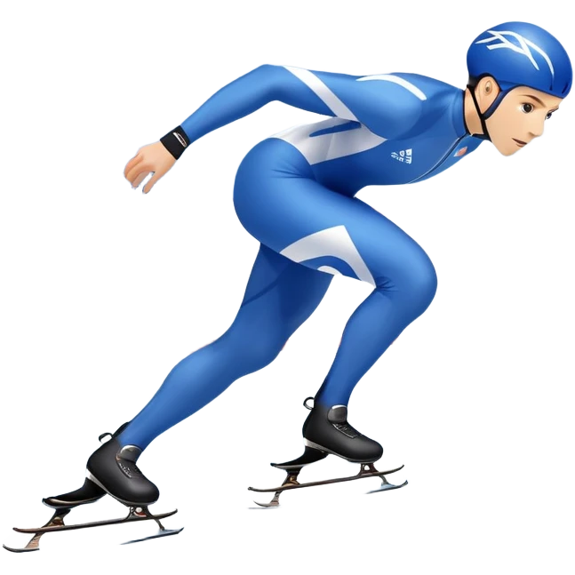 An icon showing a speed skater gliding on a professional oval ice track, captured in mid-motion with aerodynamic posture and sleek skates. The background features snowy mountains, flags, and a clear blue sky. Transparent background reflects the speed and elegance of the sport. emoji
