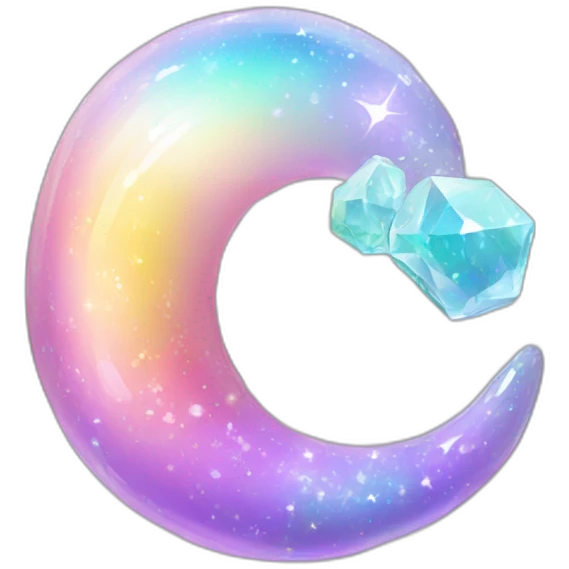 glossy Pastel iridescent rainbow crystal crescent emoji