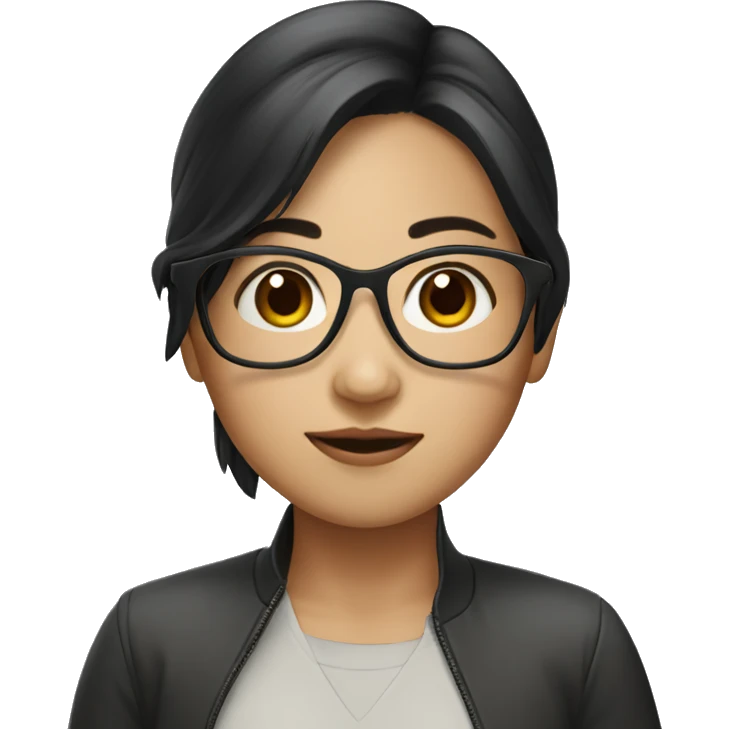 asian girl with dark hair and dark glasses emoji