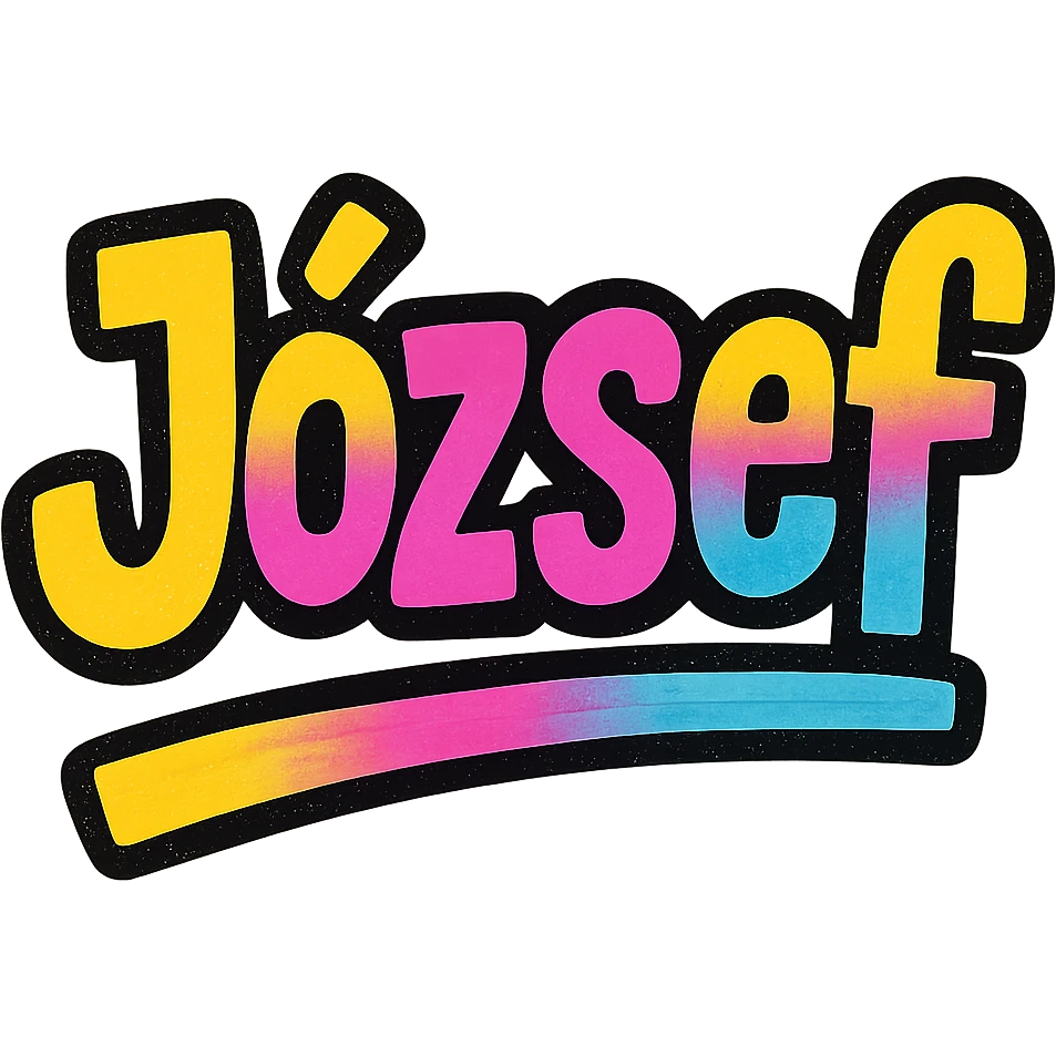 József name in modern colorful gradient font with dark outline, partially or fully underlined with dynamic, slanted underline, in the style of sample images emoji
