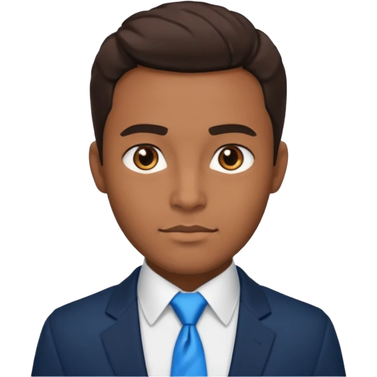 un homme brun joli avec des jolies traits avec une chemise blanche et une veste a manche longues et cravate bleu il a les yeux marron emoji
