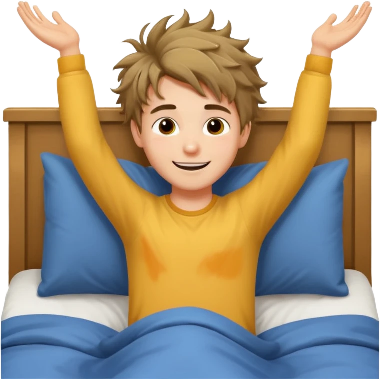 emoji- of a cute stretching boy waking up in bed emoji