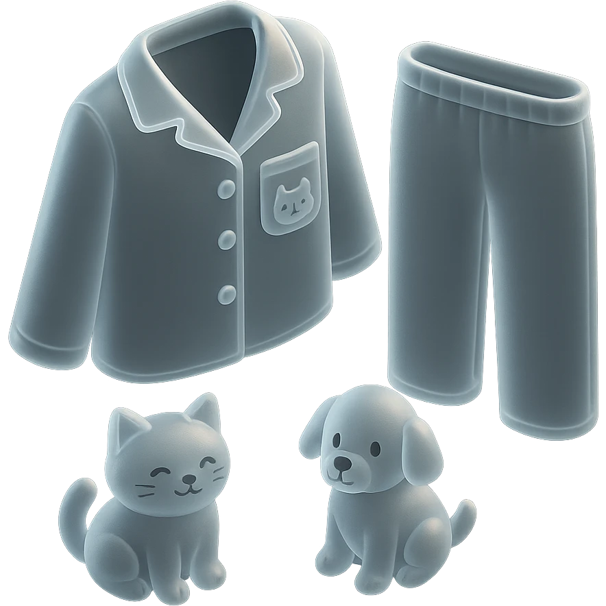 A cozy pajama set with a cat and a dog emoji
