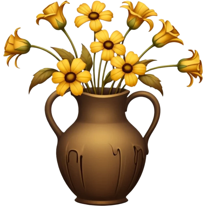 completely wilted flowers all drooping over the edges of a vase, every flower emoji