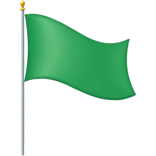 Emoji-style triangular flag, bright green, flat design, no folds or shading, simple and clean, minimalistic, centered on plain white or transparent background, high resolution emoji