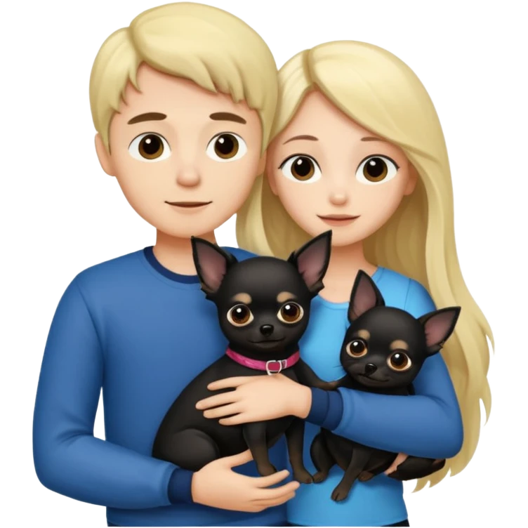  Pareja Chico pelo largo rubio.chica pelo largo negro y chihuahua negro  emoji