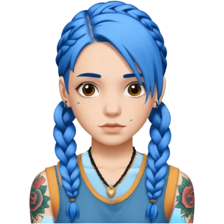 blue hair with braids and tattoos emoji