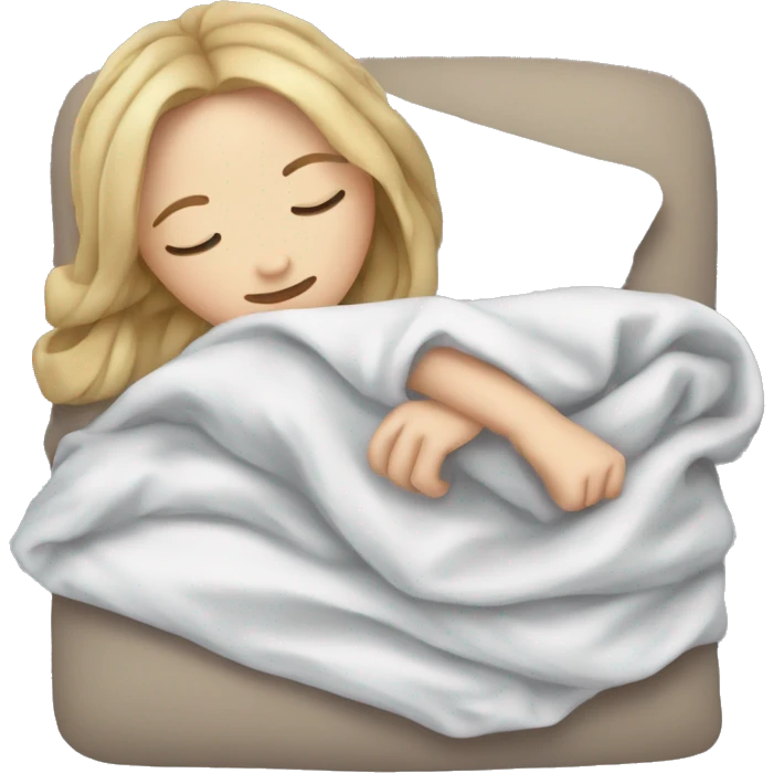 White girl sleeping in folded blanket emoji
