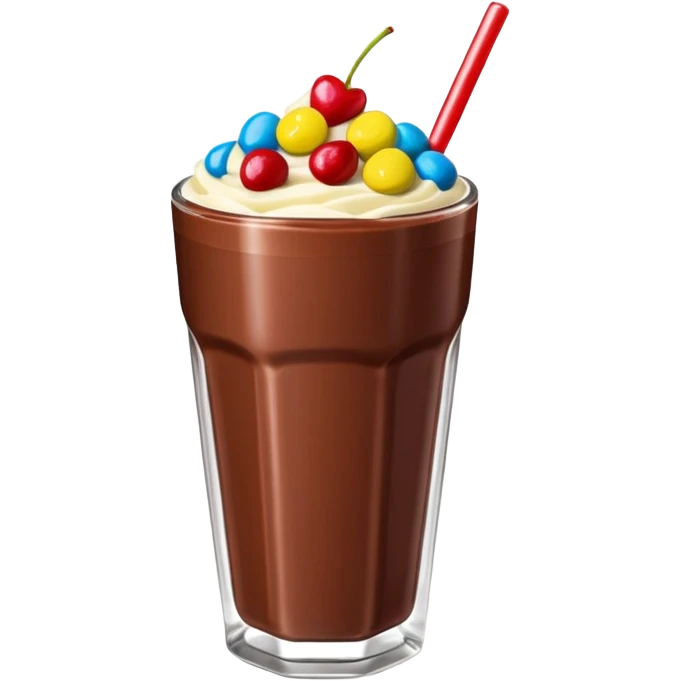 Un vaso cubierto de chocolate que arriba se vea crema batida varias fresas y mym emoji